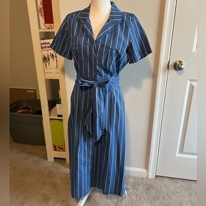 J Crew Blue Midi Collared Button Striped Shirt Dress Size 4